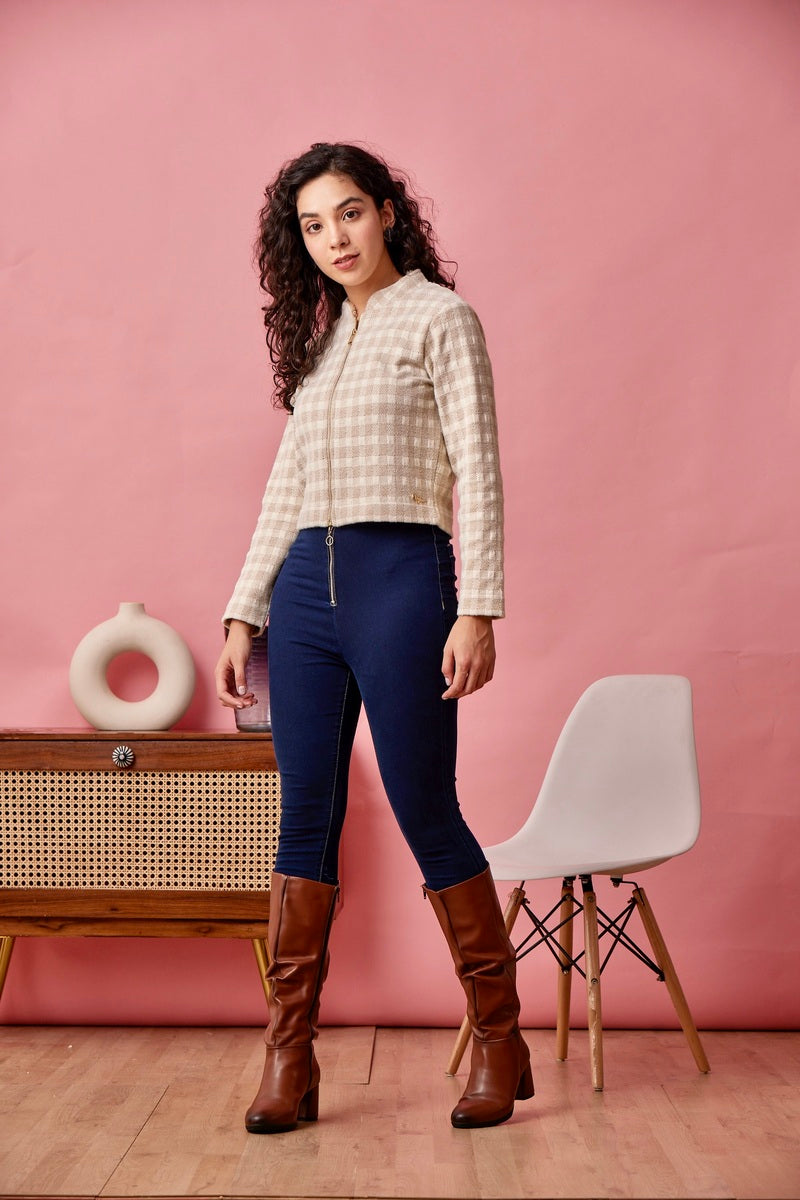 32765 - Off White Coffee Crop Sweat Shirt