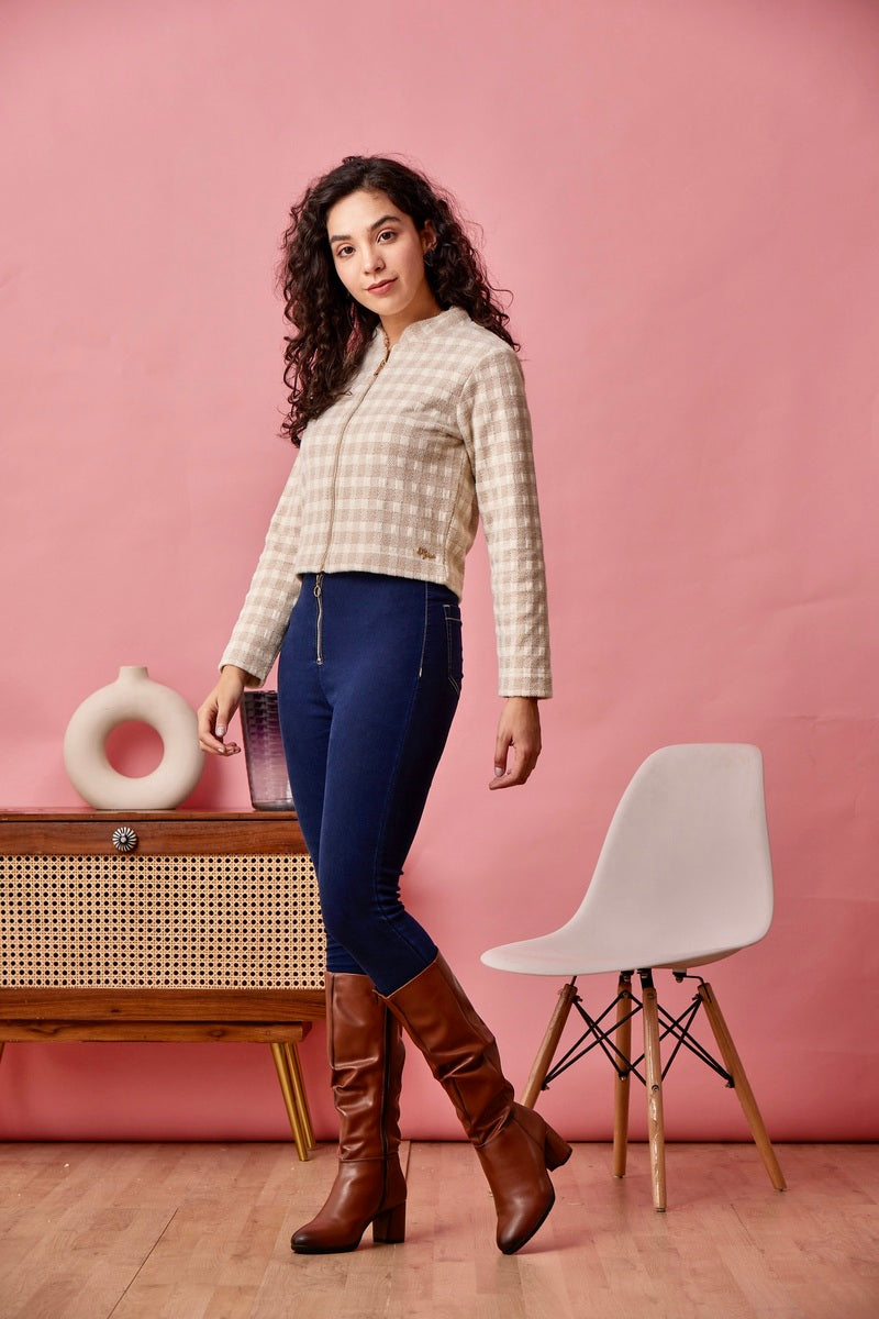 32765 - Off White Coffee Crop Sweat Shirt