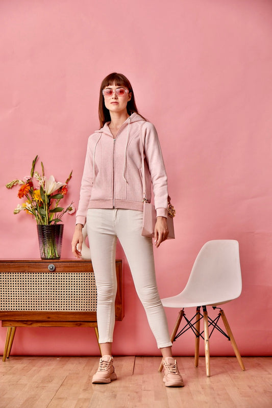 Pink Zipper Hoodie Sweat Shirt