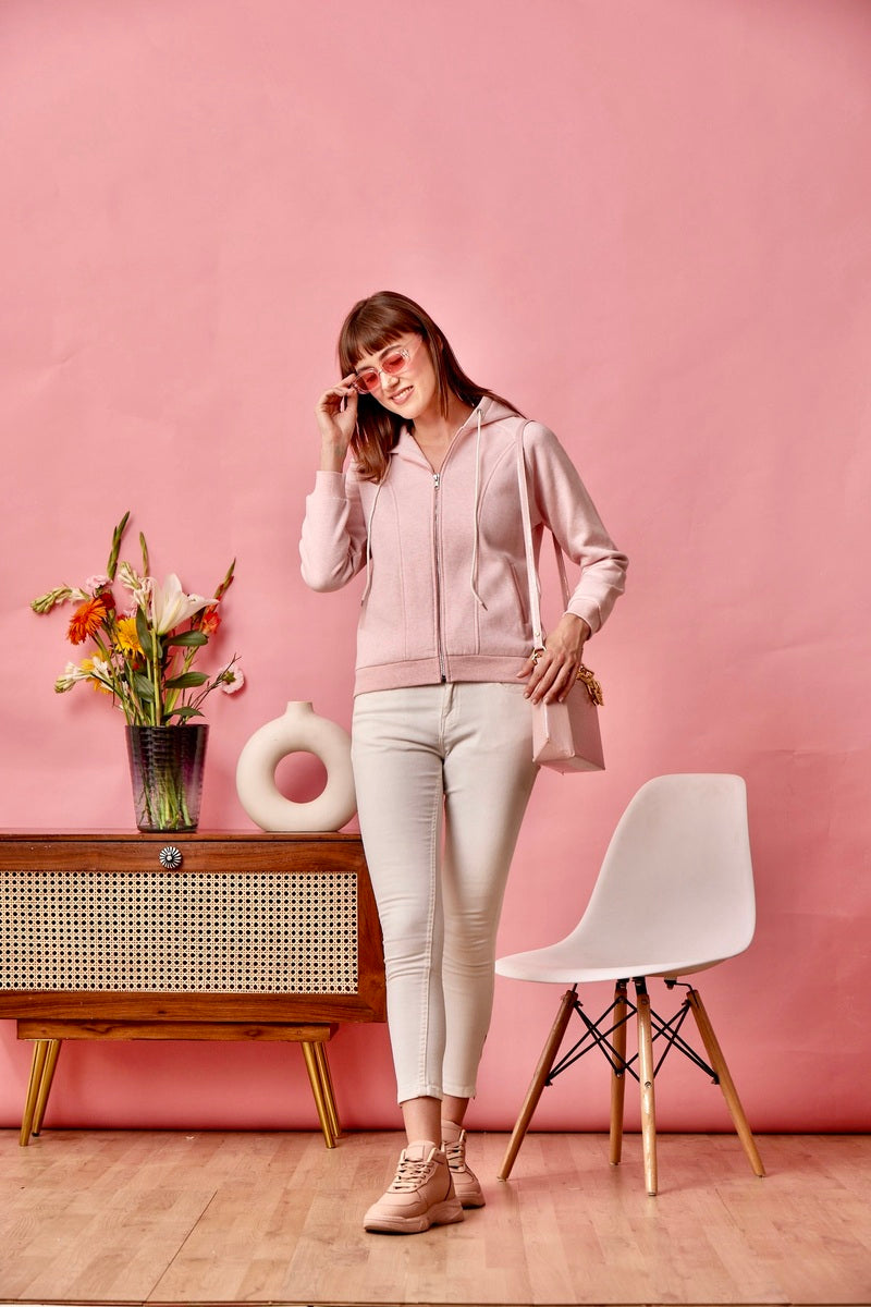 Pink Zipper Hoodie Sweat Shirt