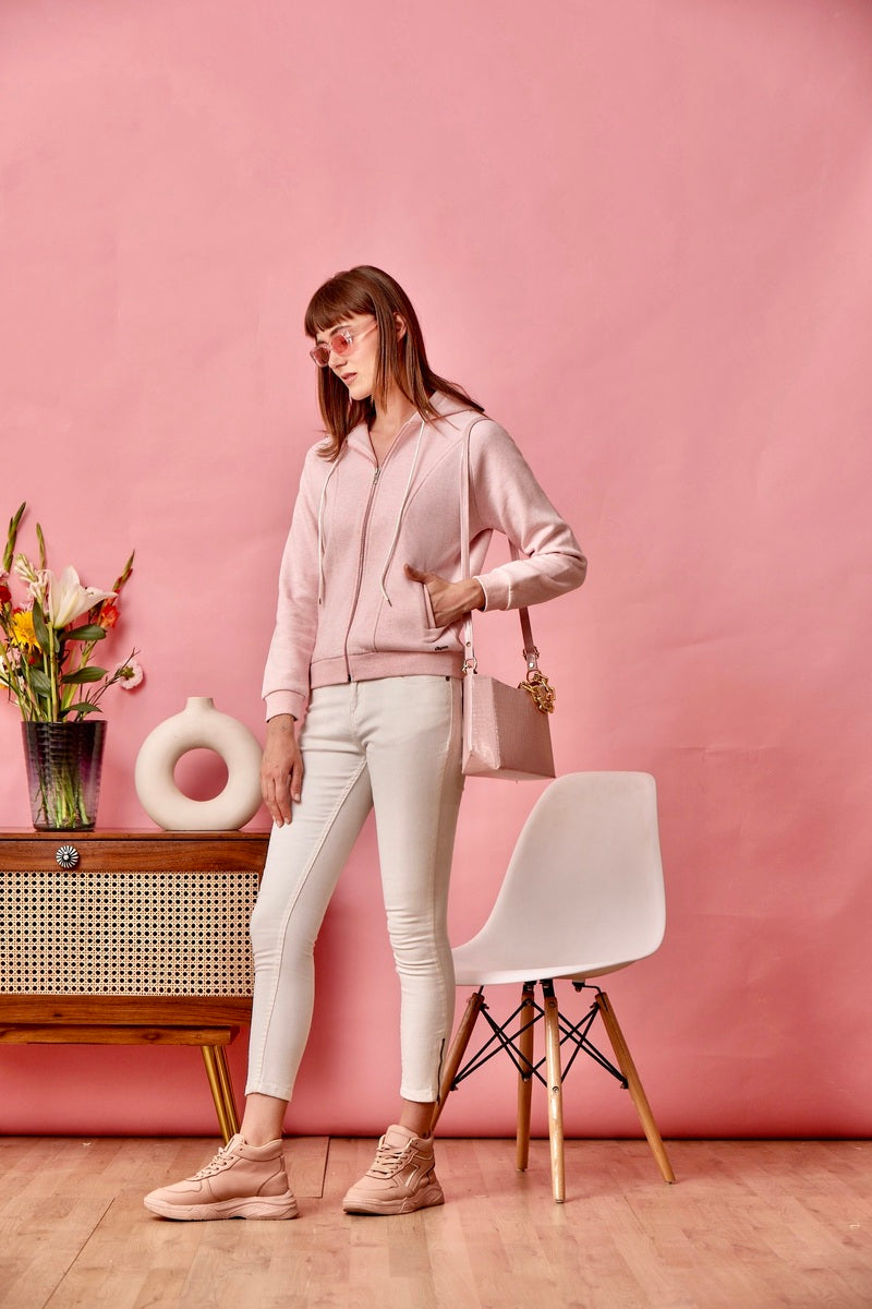 Pink Zipper Hoodie Sweat Shirt