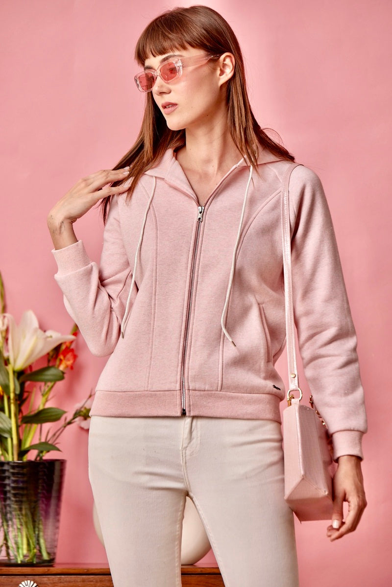Pink Zipper Hoodie Sweat Shirt