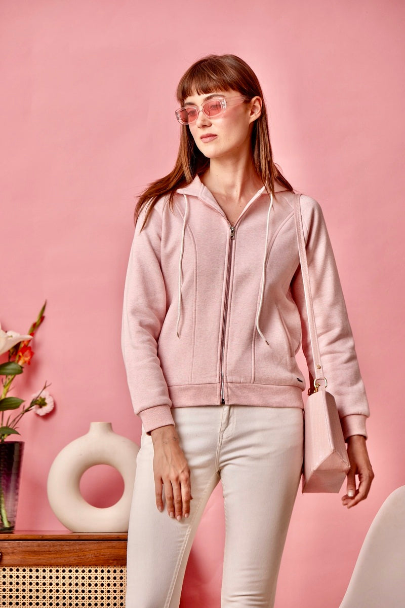 Pink Zipper Hoodie Sweat Shirt
