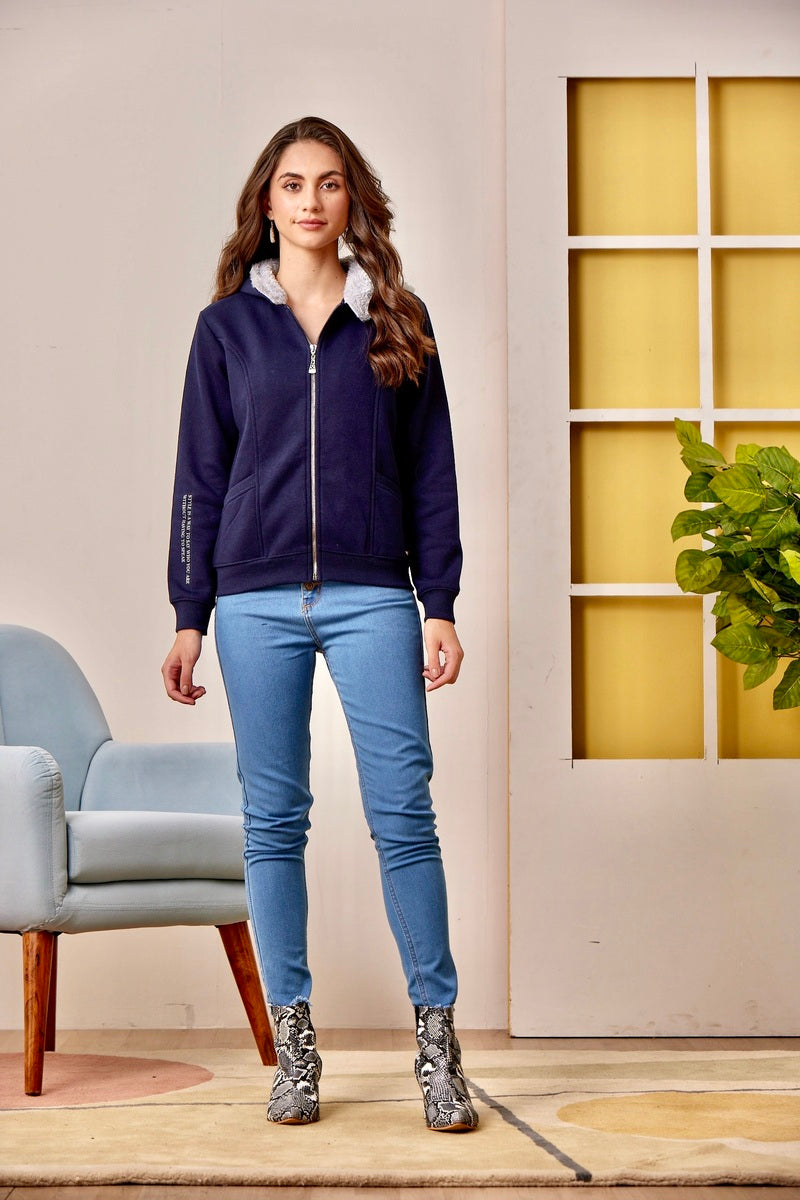 32733 - Navy Blue Zipper Hoodie Sweat Shirt