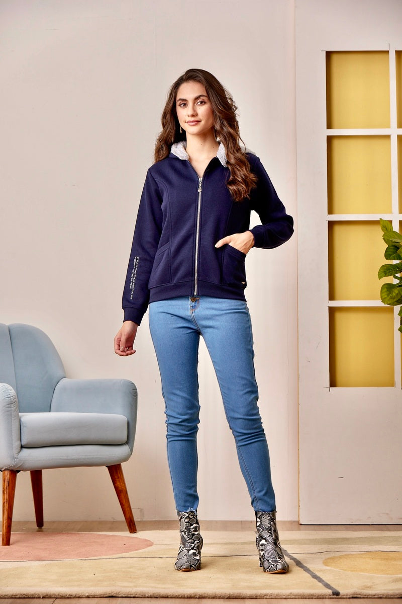 32733 - Navy Blue Zipper Hoodie Sweat Shirt