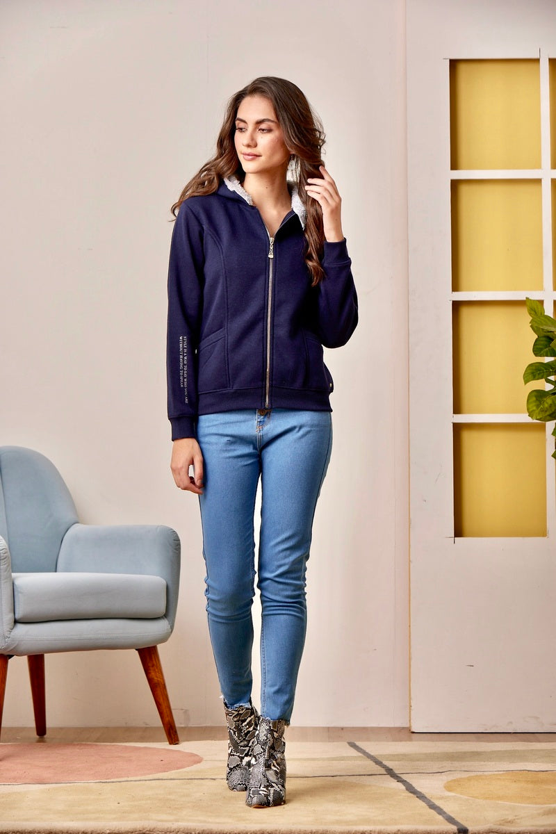 32733 - Navy Blue Zipper Hoodie Sweat Shirt