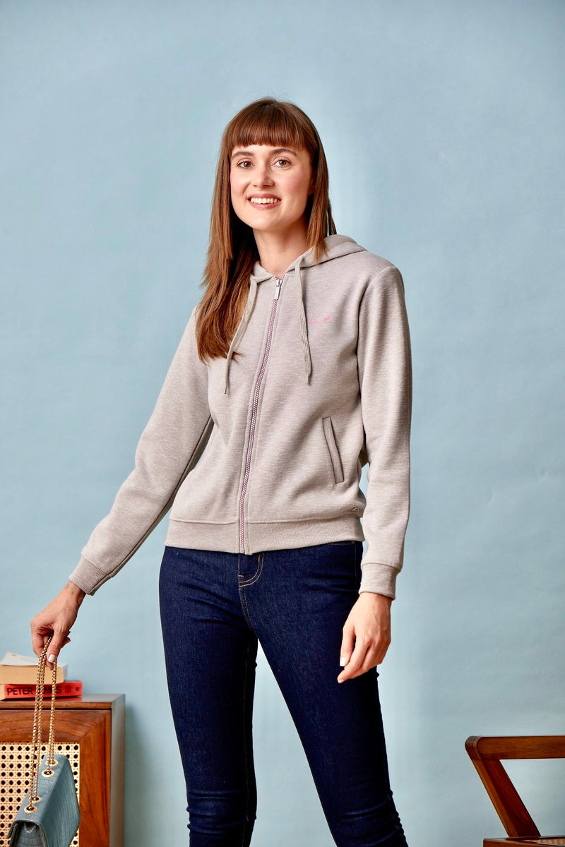 32697 - Grey Melange Zipper Hoodie Sweat Shirt