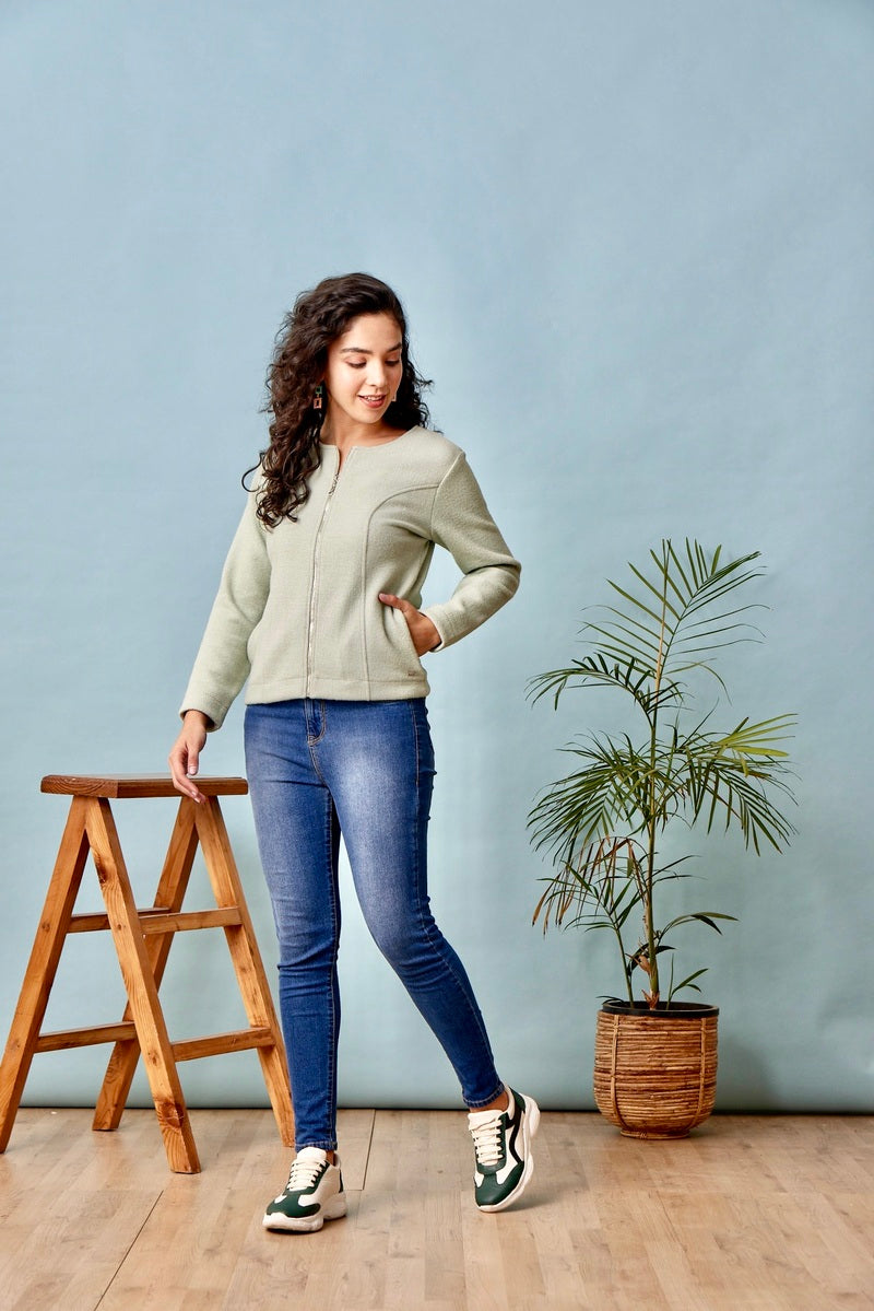 32782 - Green Zipper Crop Sweat Shirt