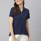 Navy V Neck Two Button Collared Top