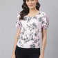 Pink Floral Top With Elasticated Waist Band At Back For Perfect Fit