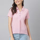 Pink V Neck Two Button Collared Top