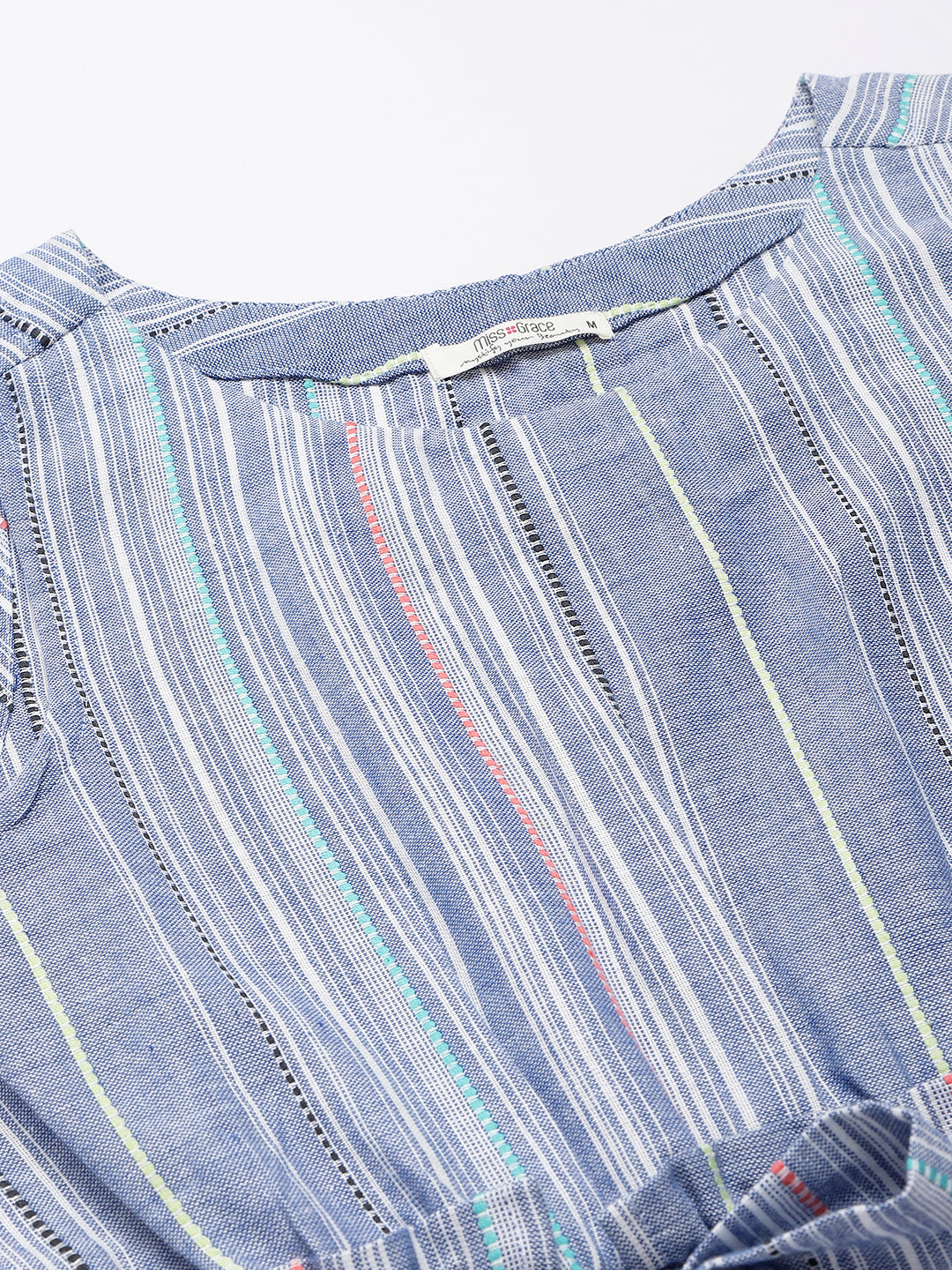 Blue Vertical Striped Cotton Top