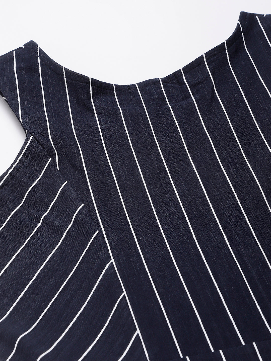 Navy - Round Neck Knitted Cotton Dress