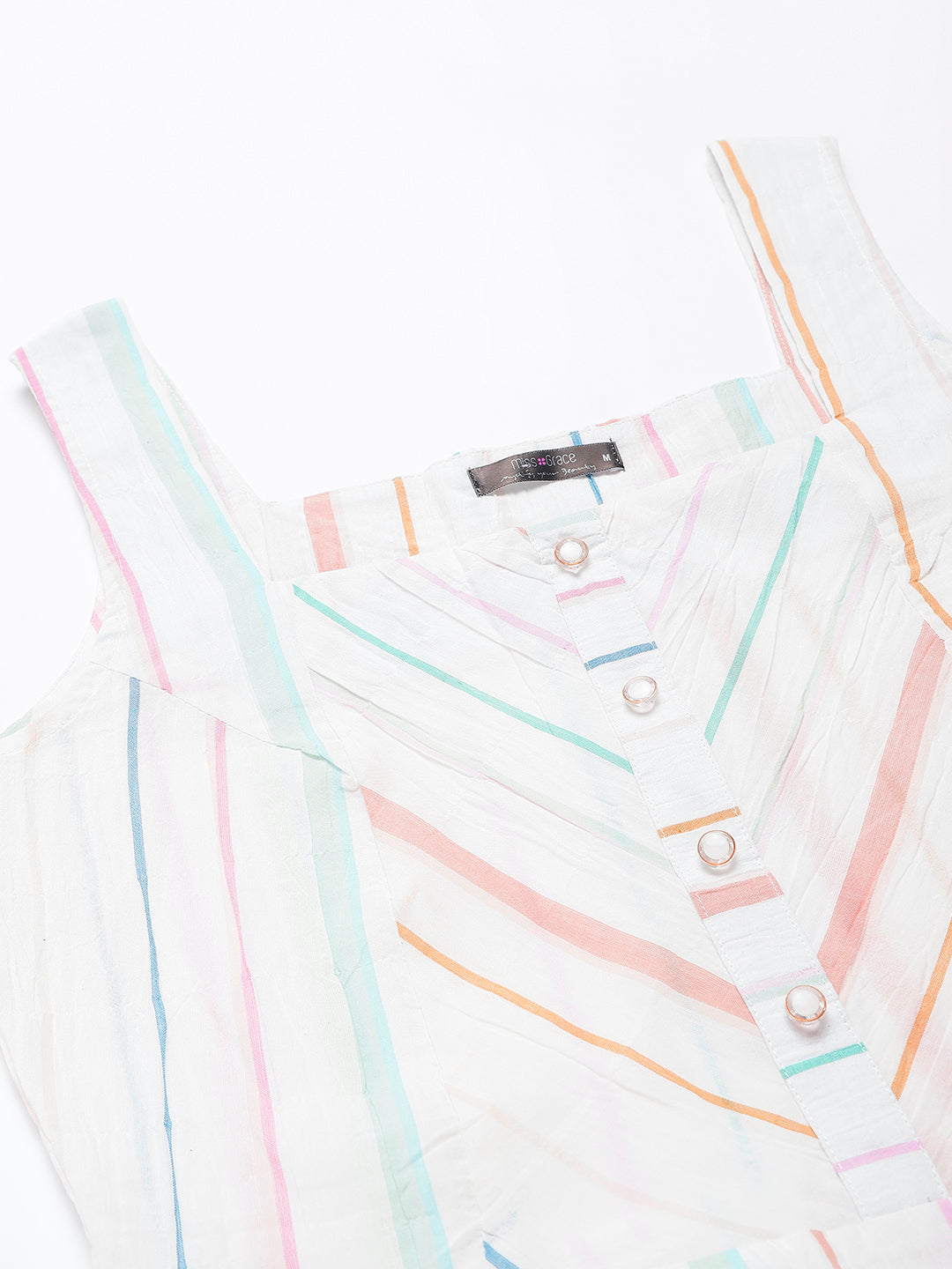 Off White Cut Sleeve Striped Top With Zip On Side For Perfect Fit