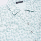 Sky Blue Leaf Printed Buttoned Shirt With Knot In Front