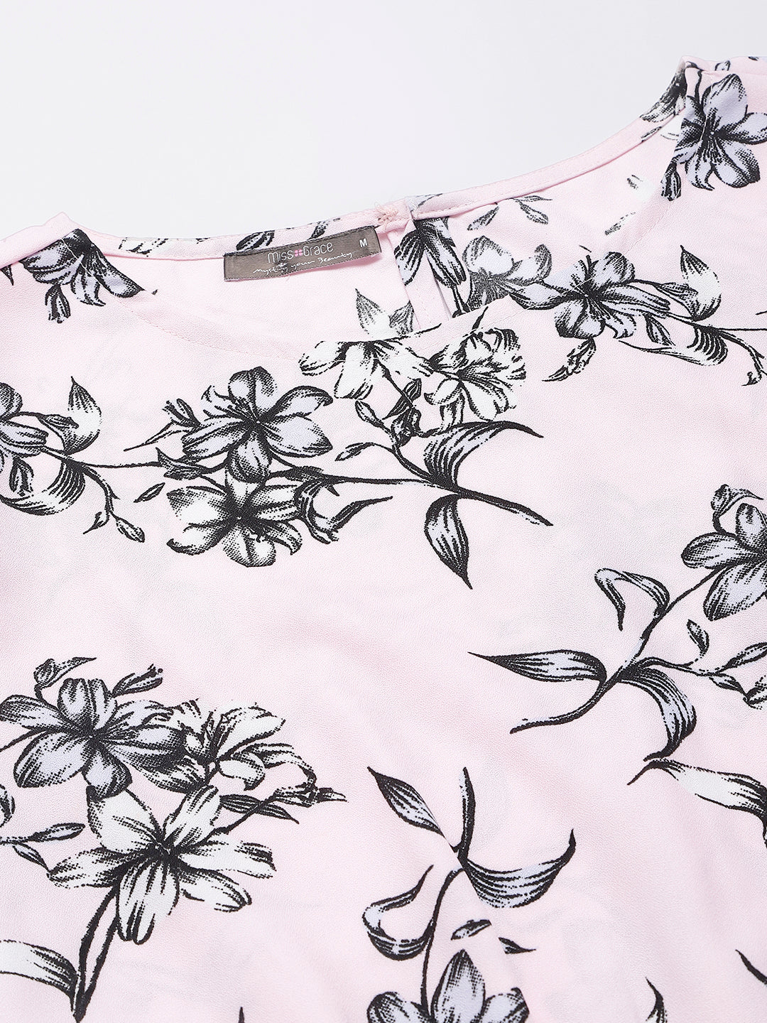 Pink Floral Top With Elasticated Waist Band At Back For Perfect Fit