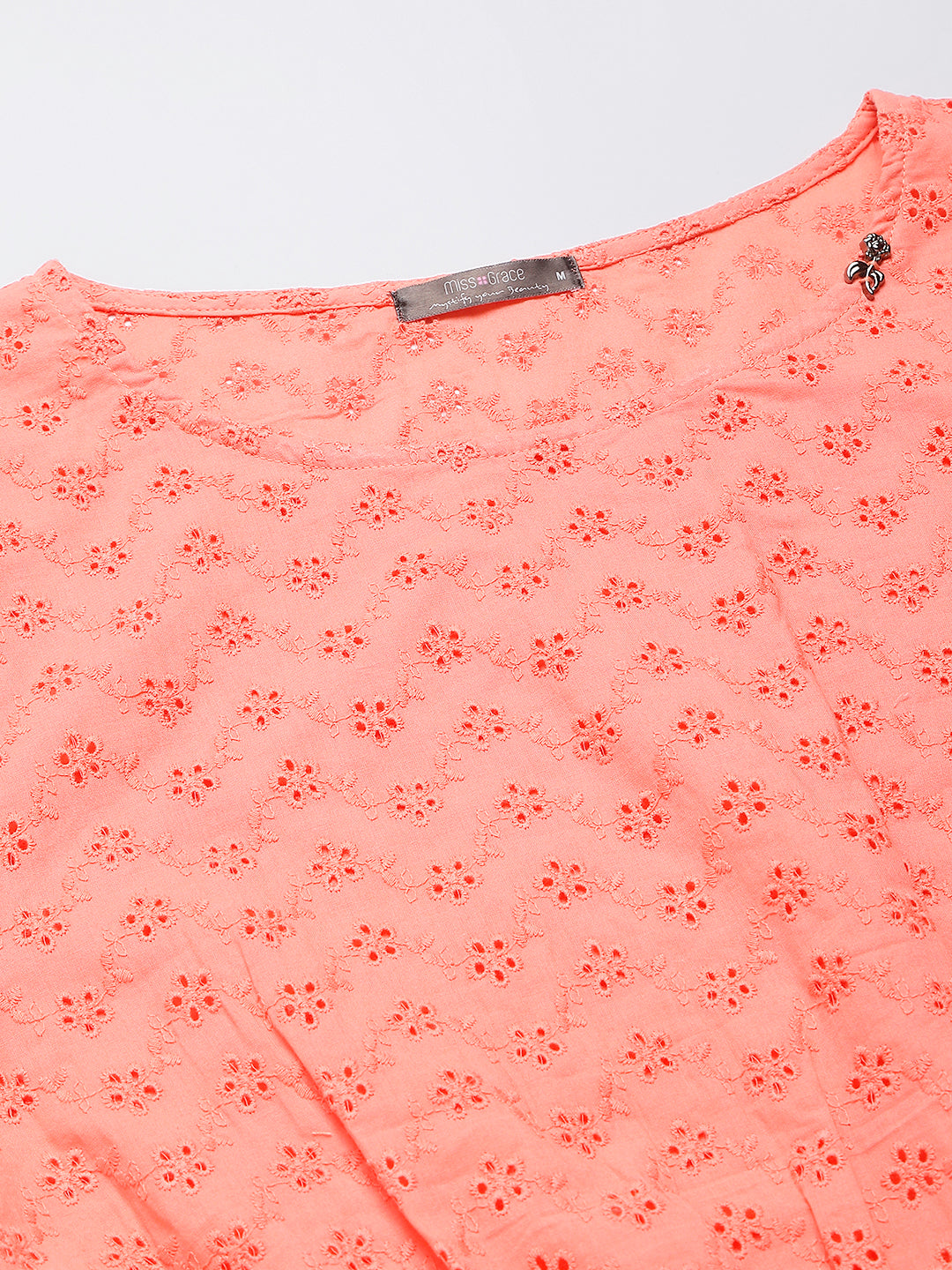 Carrot Cotton Chicken Fabric Top With Smoking Waist Band & Sleeves