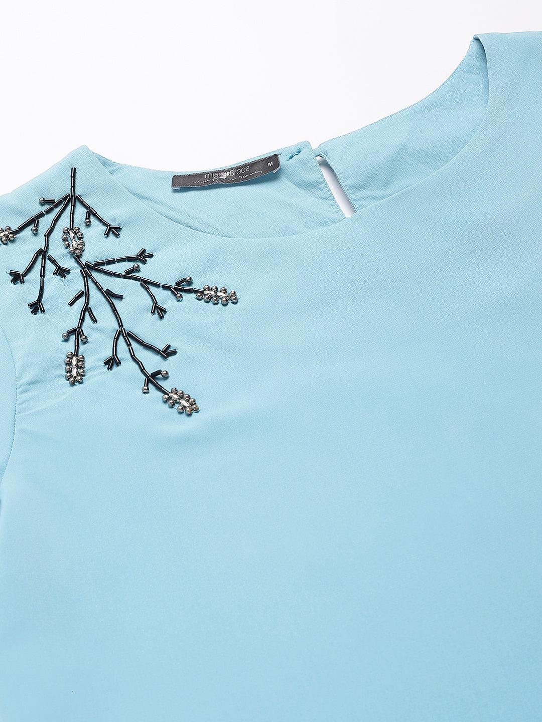 Aqua Round Neck Embroidered Peplum Co-ordinate Set