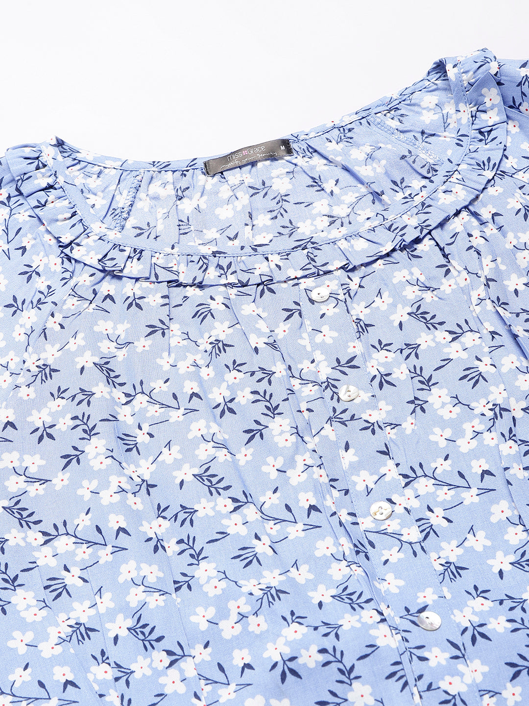 Blue Floral Top With Elasticated Waist Band In A Cool Feel Fabric