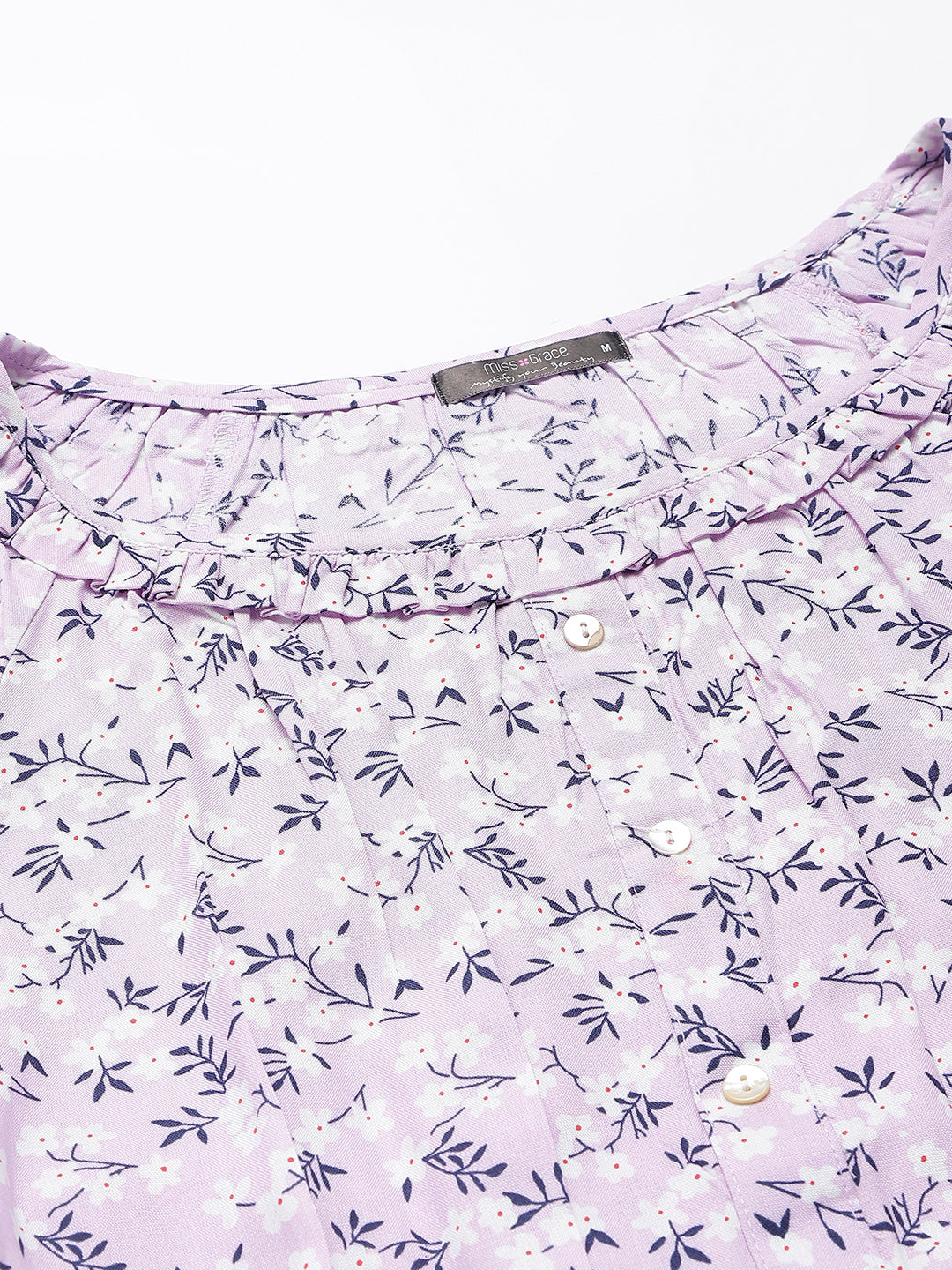 Lavander Floral Top With Elasticated Waist Band In A Cool Feel Fabric