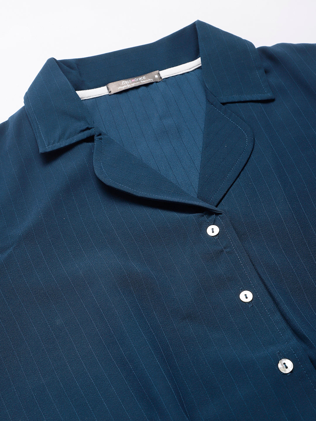 Navy V Neck Collared Co-ordinate Set With Bell Bottom