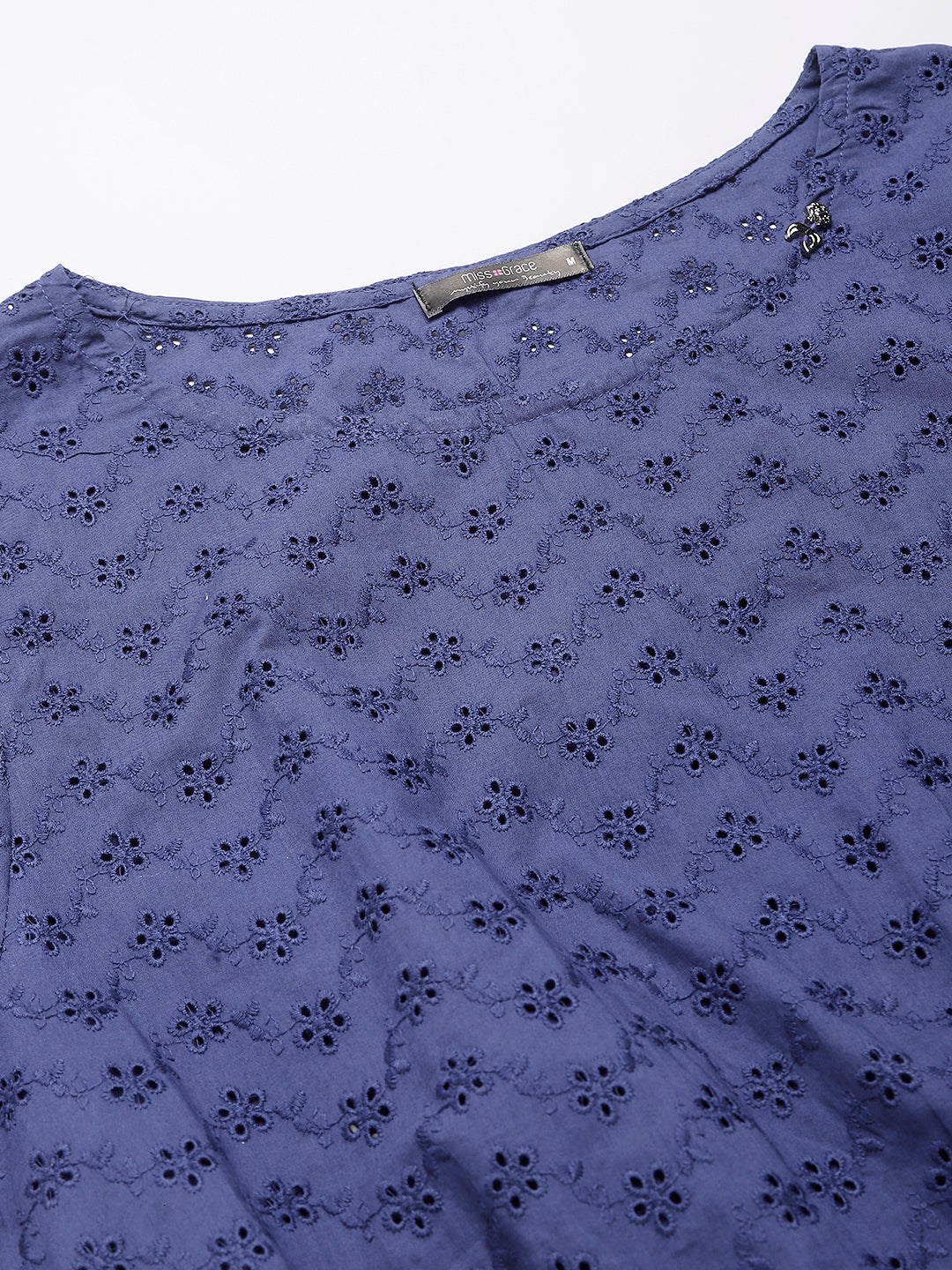 Navy Cotton Chicken Fabric Top With Smoking Waist Band & Sleeves