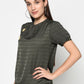99126 Green Round Neck Woven Top