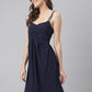Navy Evening Wear Party Dress With Embroidered Straps