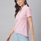 Pink V Neck Two Button Collared Top