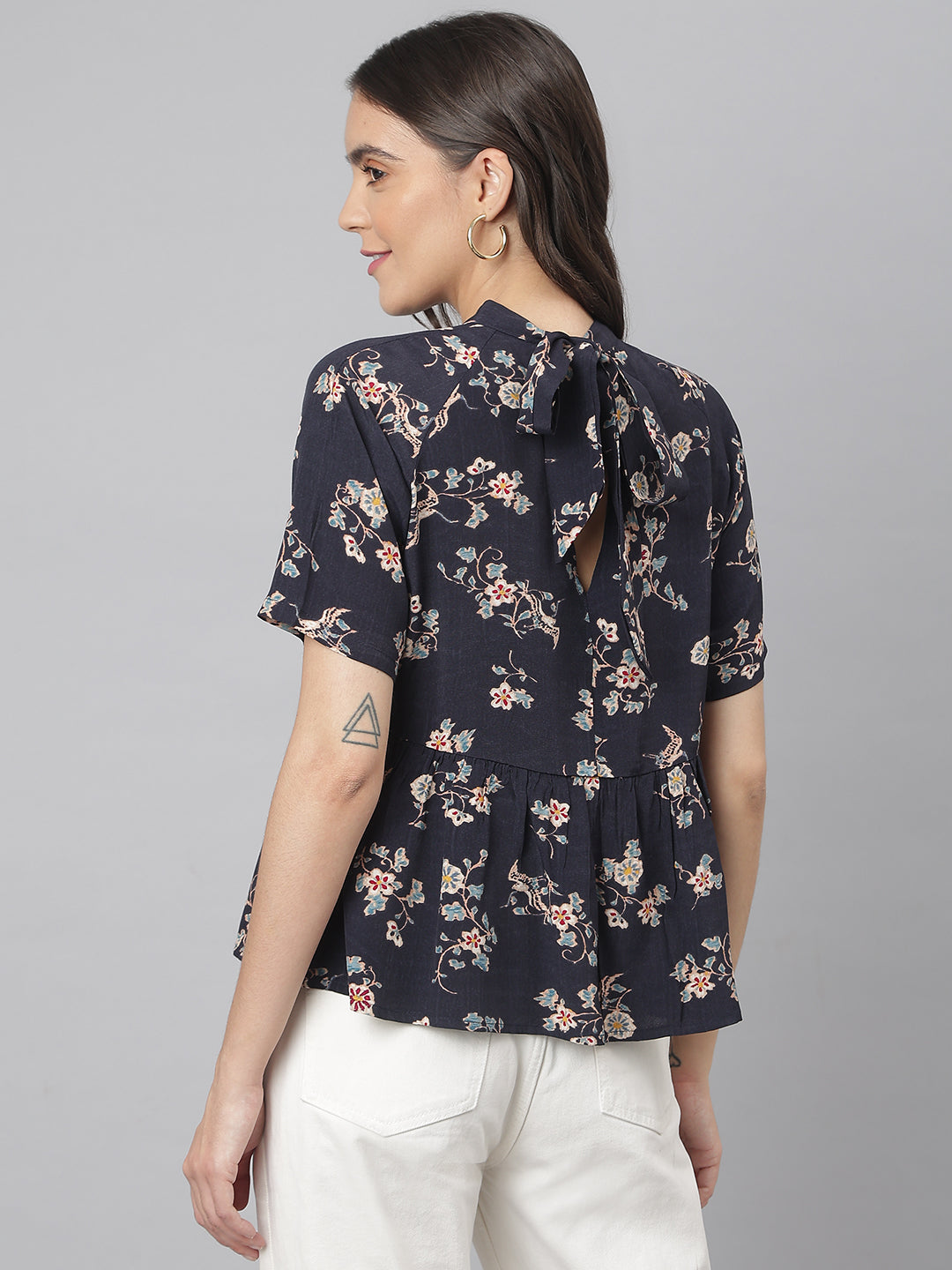 Navy Floral Rayon Fabric Top