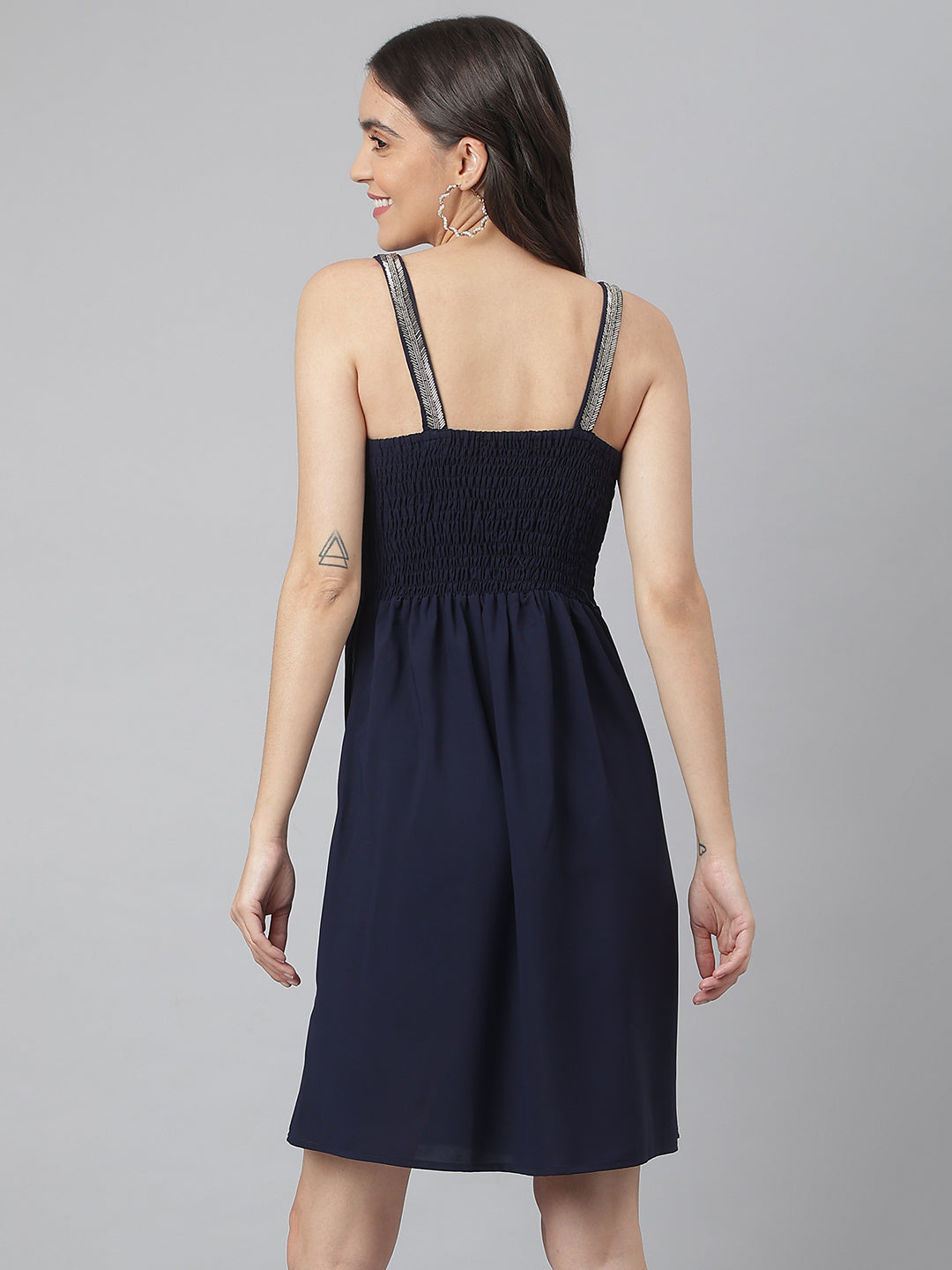 Navy Evening Wear Party Dress With Embroidered Straps