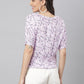Lavander Floral Top With Elasticated Waist Band In A Cool Feel Fabric