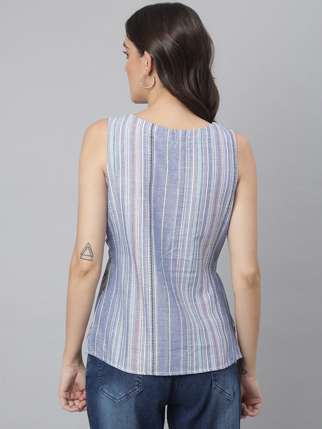 Blue Vertical Striped Cotton Top