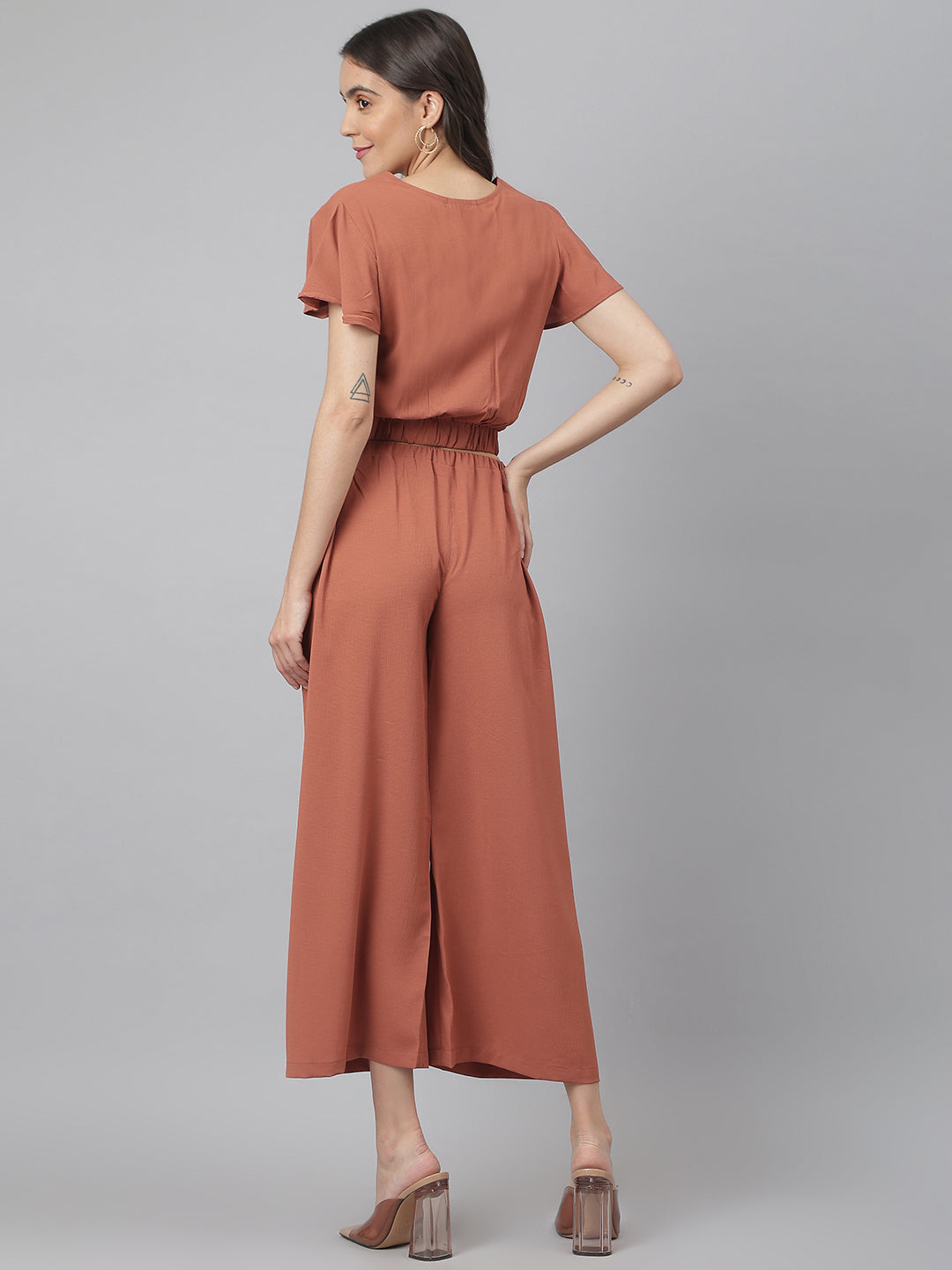 Rust V Neck Co-ordinate Set With Looser Bottom