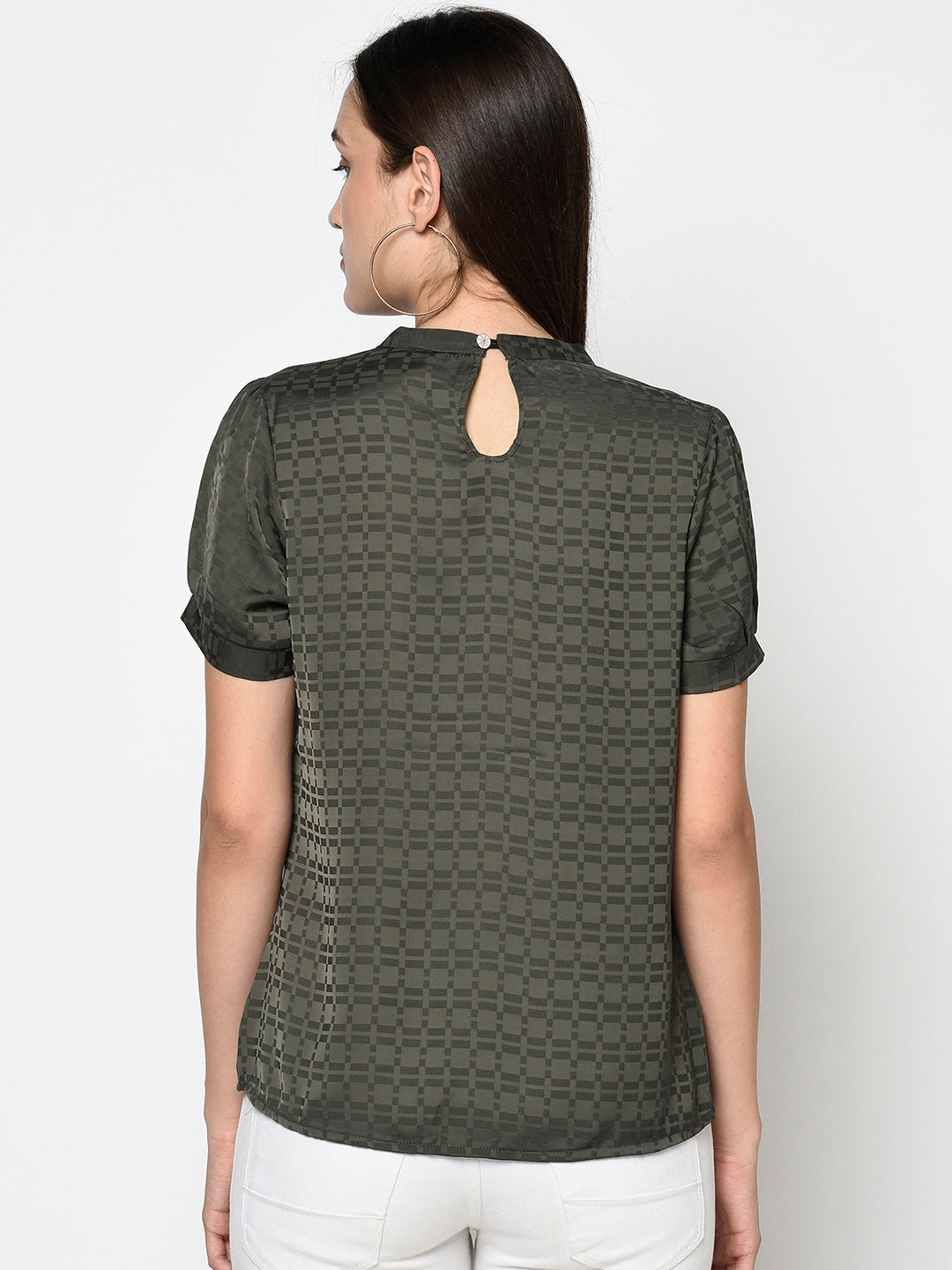 99126 Green Round Neck Woven Top