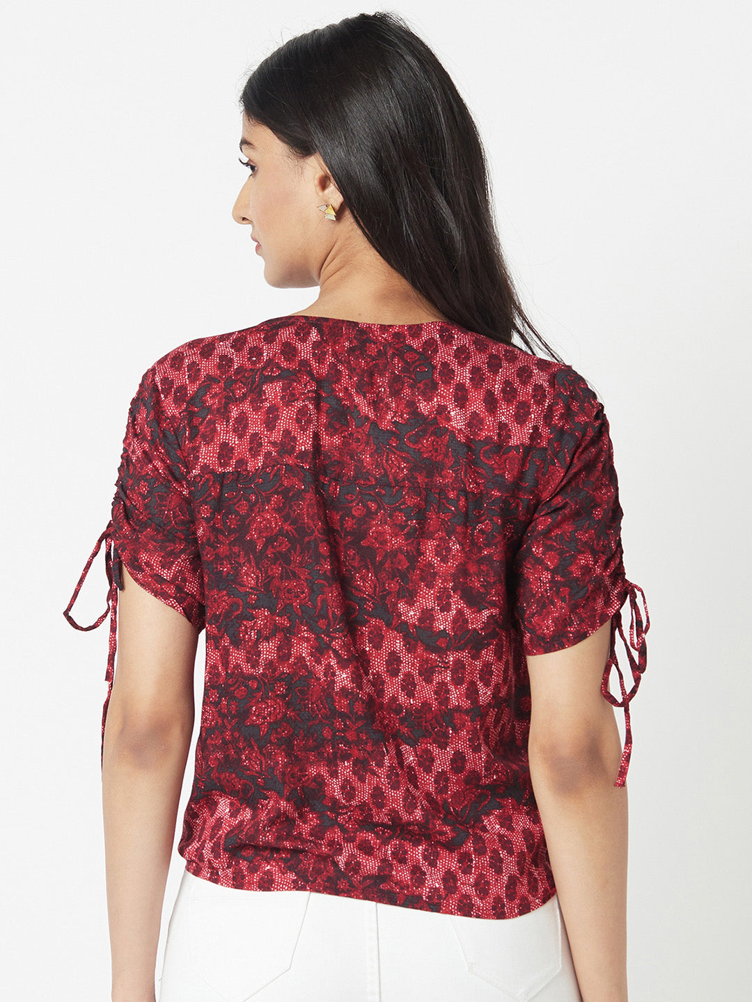 Red Round Neck Knotted Shirt