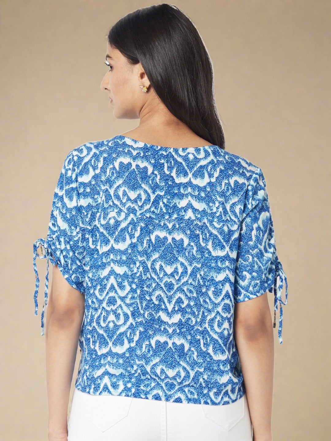 Blue Round Neck Knotted Shirt