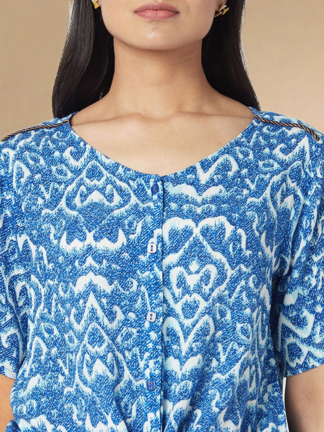 Blue Round Neck Knotted Shirt