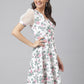 Off White Poly Blend Lycra Fabric Floral Printed Dress With Organza Sleeves