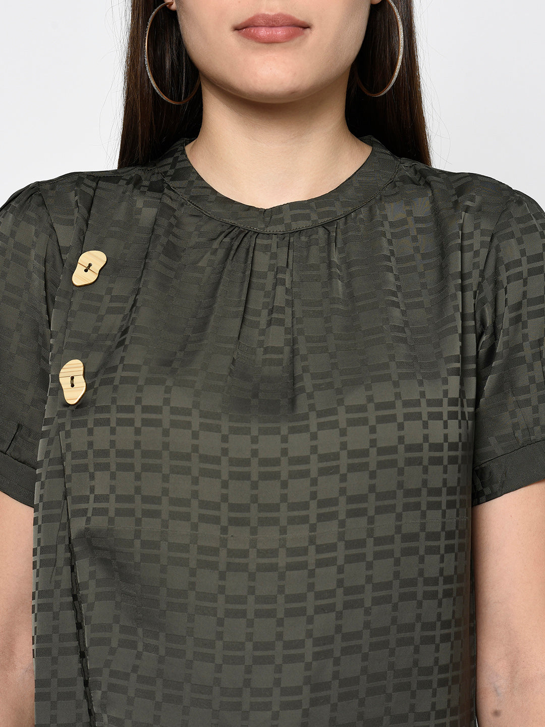 99126 Green Round Neck Woven Top