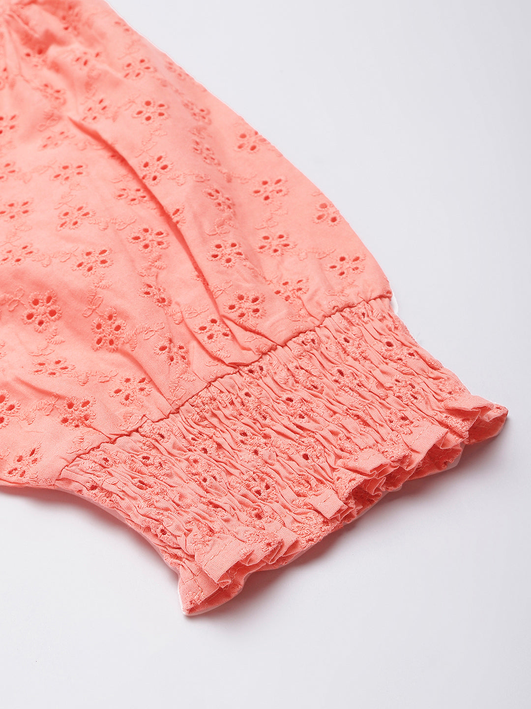 Carrot Cotton Chicken Fabric Top With Smoking Waist Band & Sleeves