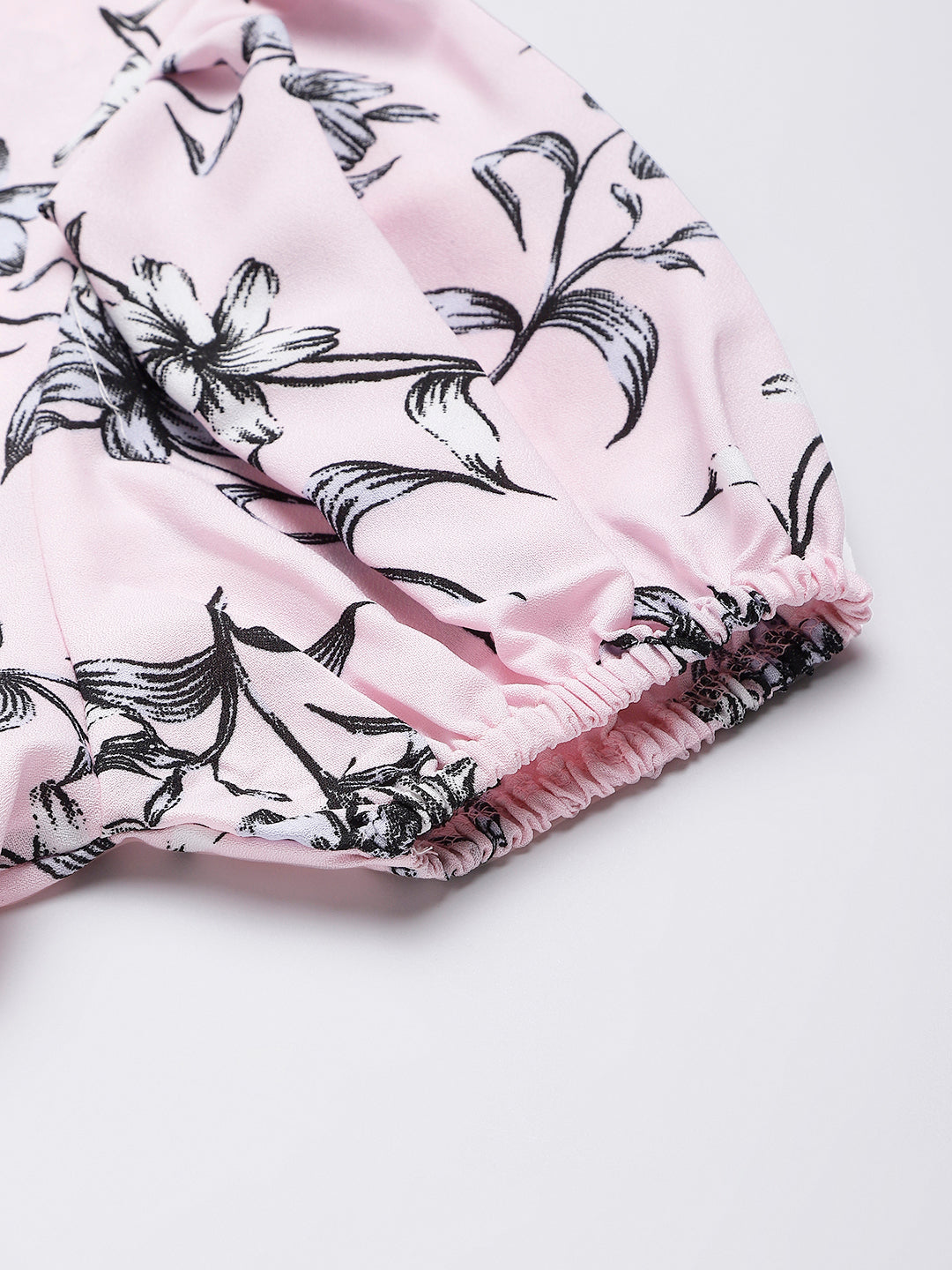 Pink Floral Top With Elasticated Waist Band At Back For Perfect Fit