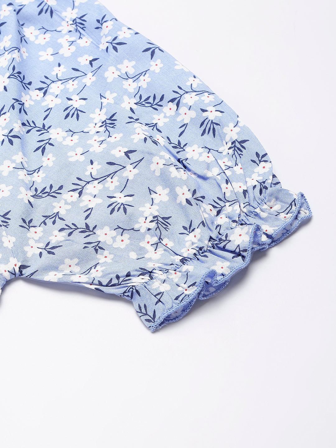 Blue Floral Top With Elasticated Waist Band In A Cool Feel Fabric