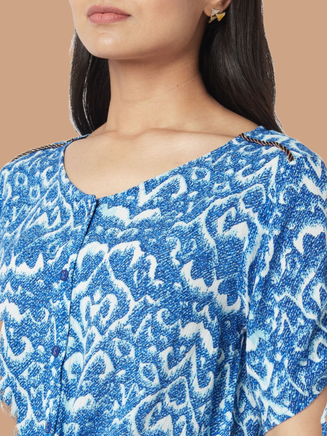 Blue Round Neck Knotted Shirt