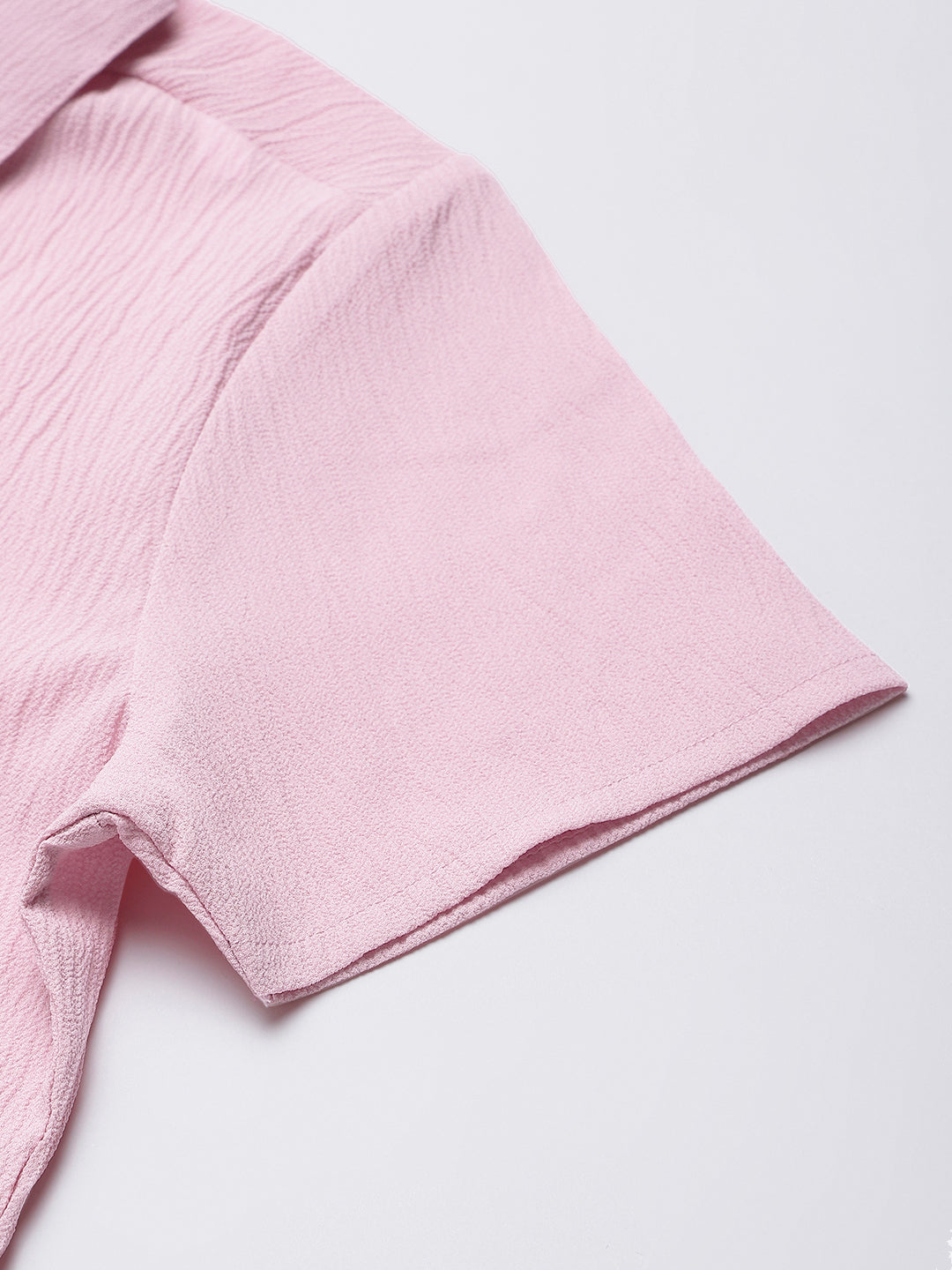 Pink V Neck Two Button Collared Top