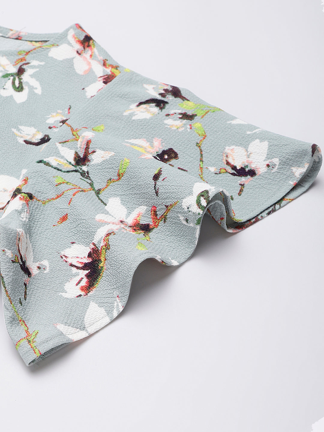 Greyish Blue Floral Printed Office Wear Top