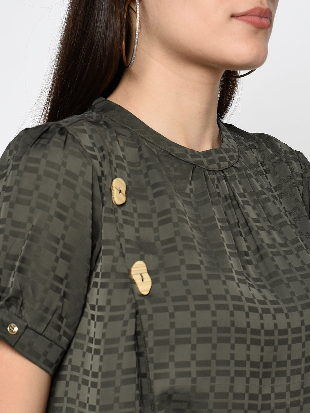 99126 Green Round Neck Woven Top