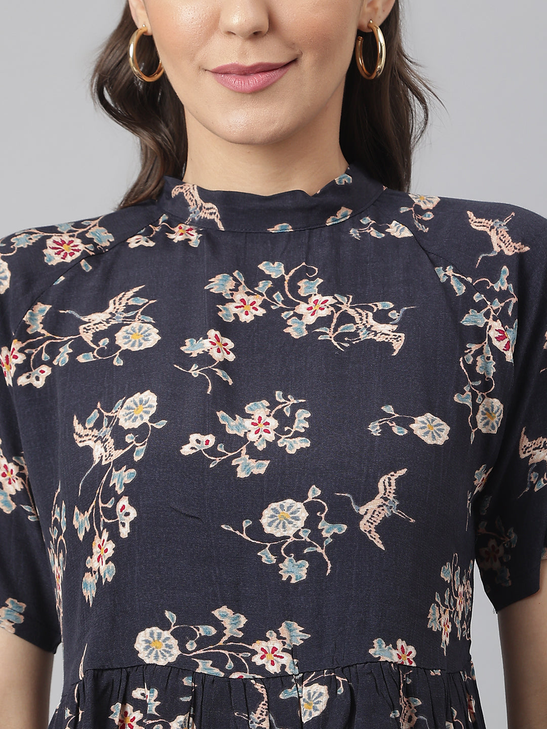 Navy Floral Rayon Fabric Top
