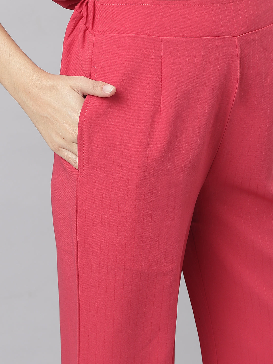 Pink V Neck Collared Co-ordinate Set With Bell Bottom