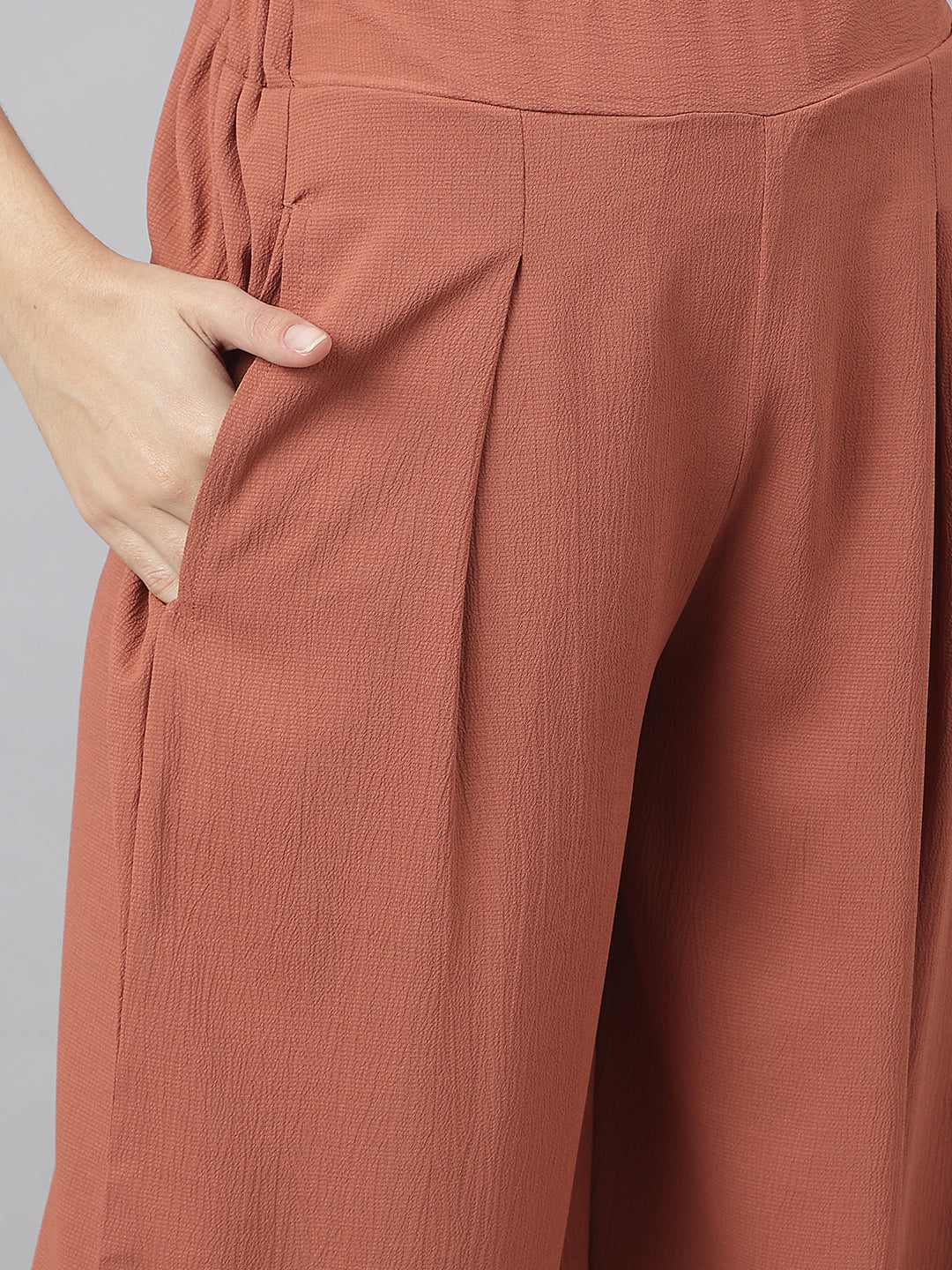 Rust V Neck Co-ordinate Set With Looser Bottom